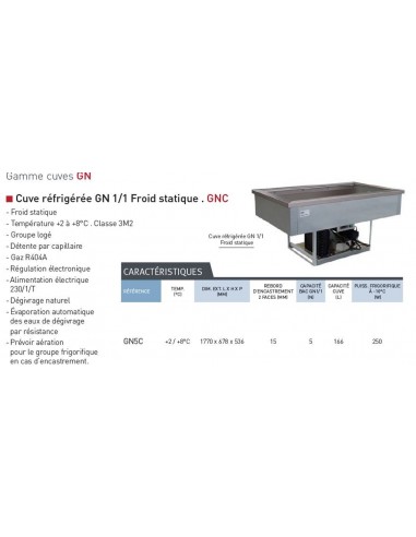 Gn5C - Cuve Réfrigérée Gn1/1 Froid Statique Gnc - Jamais utilisé